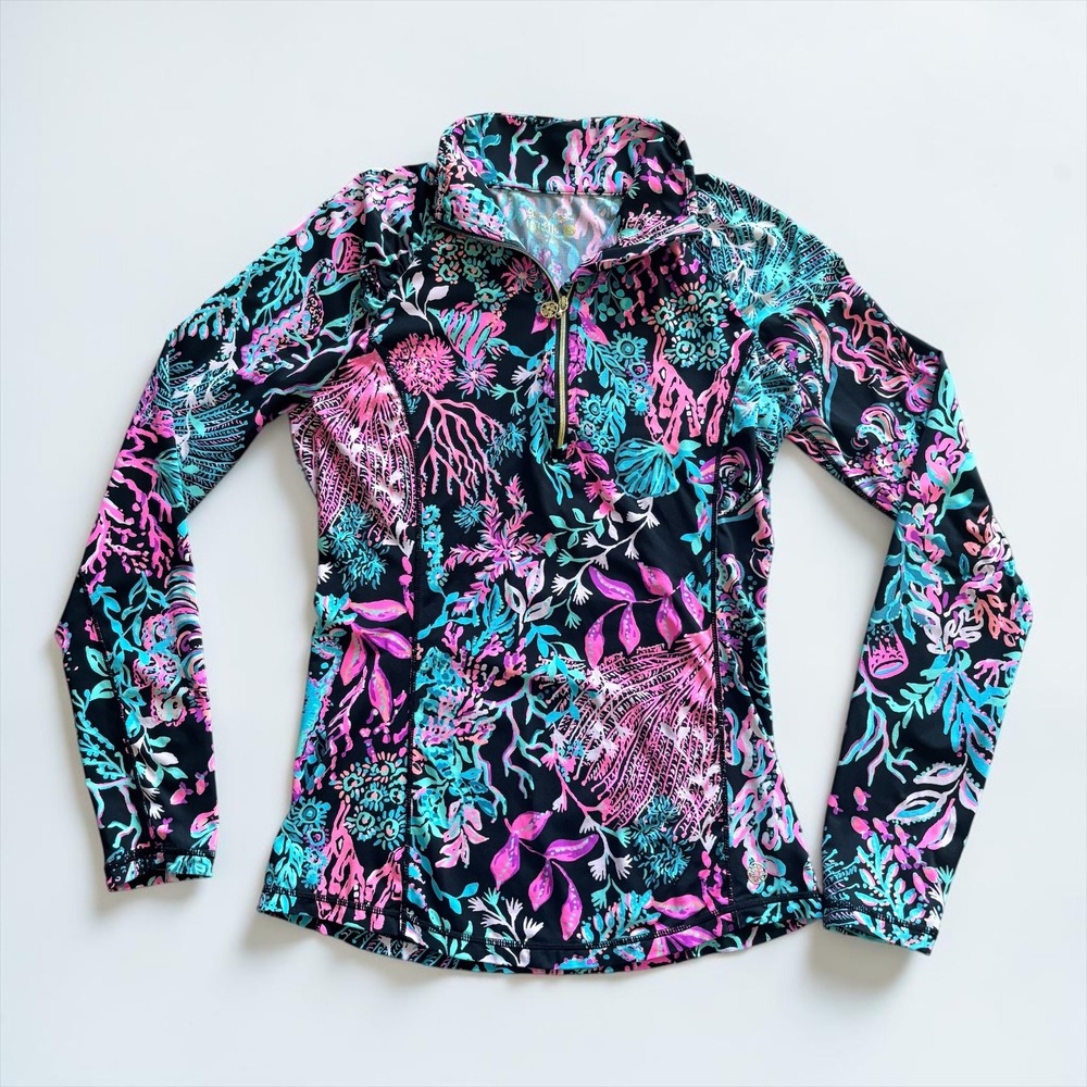 Lilly Pulitzer Justine 1/2 Zip UPF 50+ Pullover Onyx Twilight Coral Size Snall